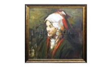 ภาพสีน้ำมัน-กรอบไม้พลาสติกสีทอง ภาพวาดสีน้ำมันชาวเขา